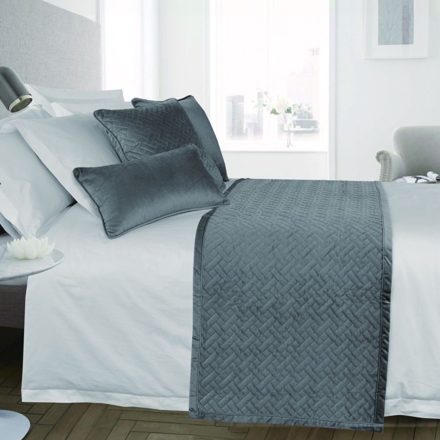 Quilted Crushed Velvet Bed Runner Grey