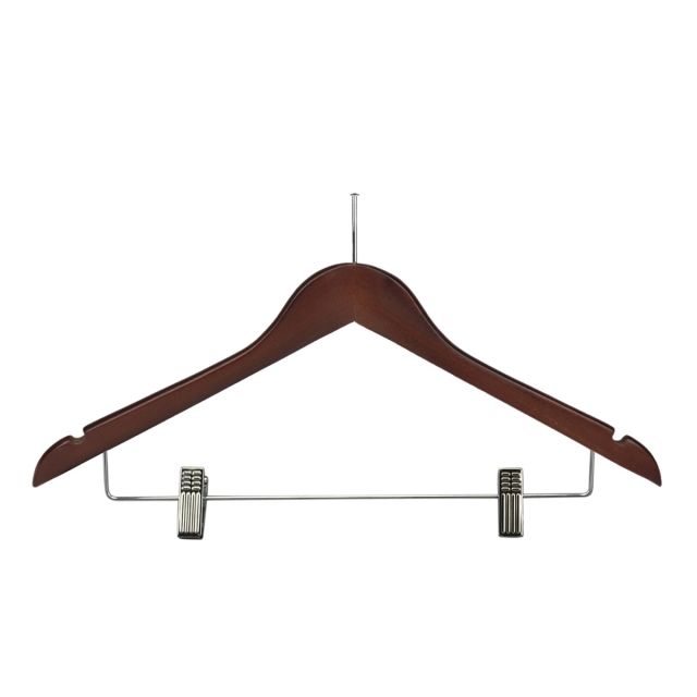 Dark Wood Hanger With Security Stem & Skirt Clips