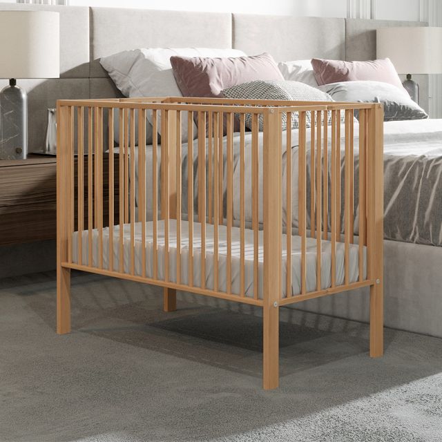 Folding Wooden Cot Natural (Wheels Included)