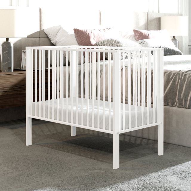 Folding Wooden Cot White (Wheels Included)